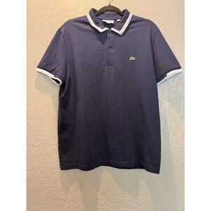 Lacoste Regular Fit Polo Shirt‎ Mens Large Blue Short Sleeve White Trim